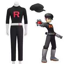 Team Rocket Grunt Cosplay Costumes Anime Black Uniform Hat Halloween Carnival Party Outfits For Men mj:3 - AliExpress 200000532