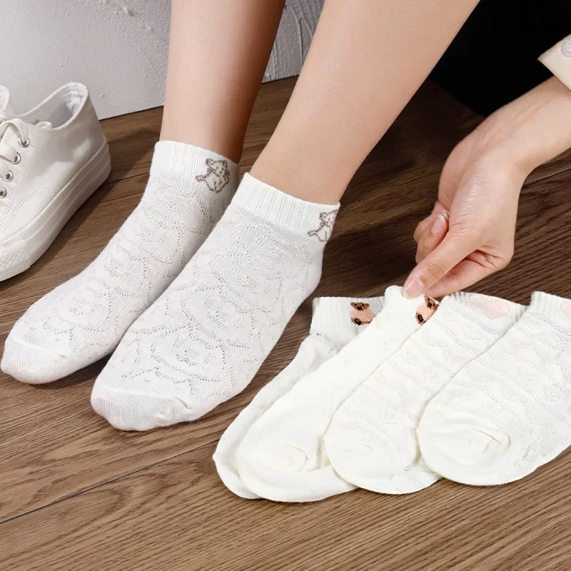 3pairs Summer Breathable Soft Solid Color Short Hosiery Simple Cute Cartoon Cotton Socks Girl Cute Sweet Kawaii Korean Ankle Sox