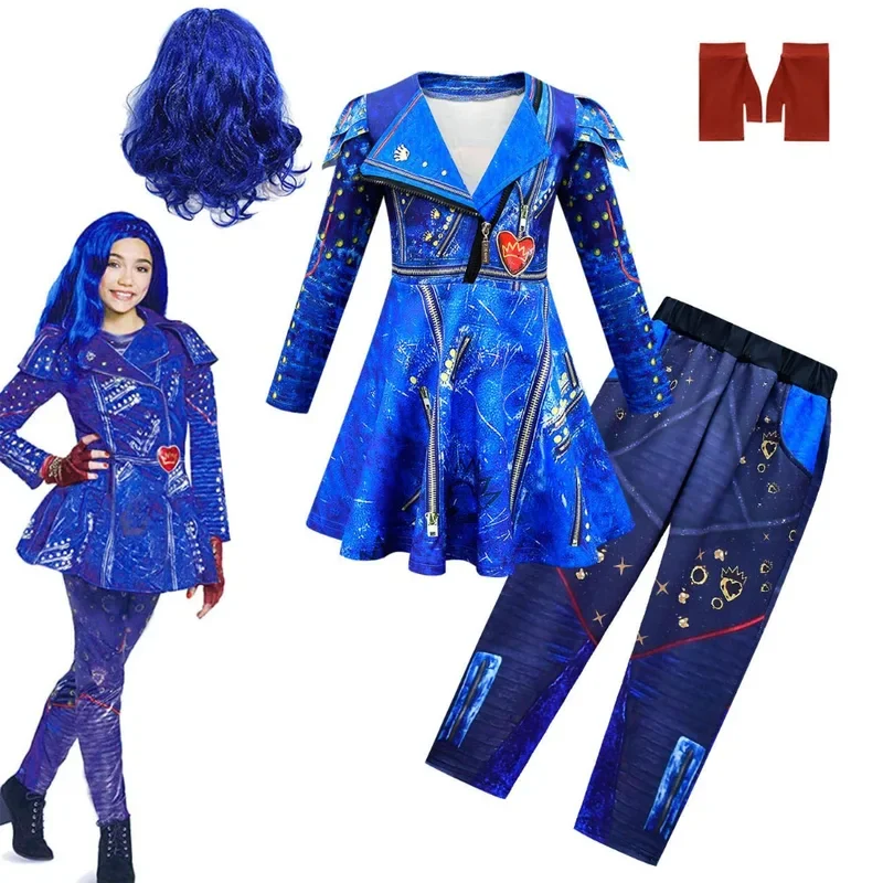 Girls Descendants 3 Mal Costume for Girls Evie Cosplay Costume Childs Fantasia Halloween Clothes Wig Birthday Party Fancy Dress