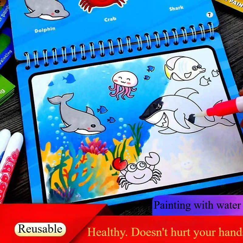 Magic Water Doloring Book Reusable Coloring Book Children's Drawing Toys Early Childhood Toys for 2-6 Years Old Girls Boys Gifts