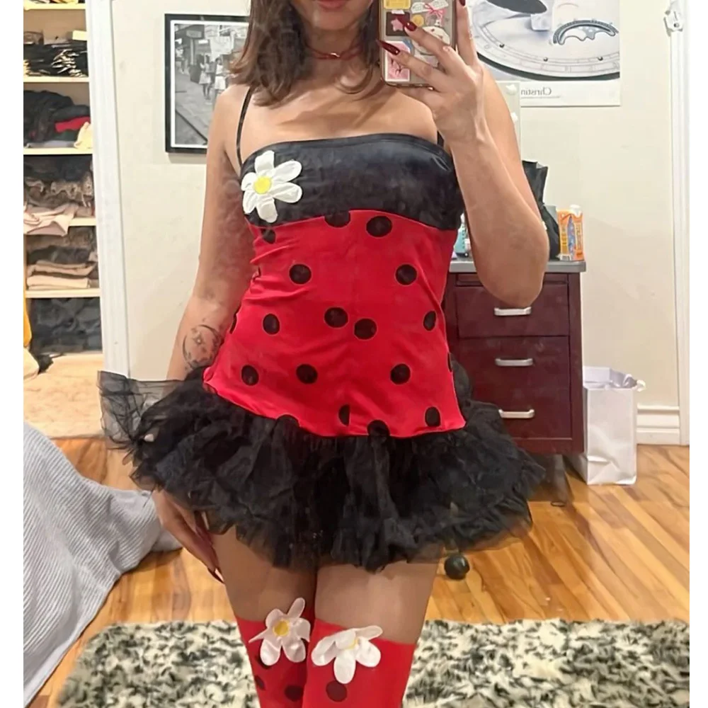 Women Halloween Insect Costumes Cute Bee Ladybug Dress and Wings Headband Set for Christmas Cosplay Party Outfits