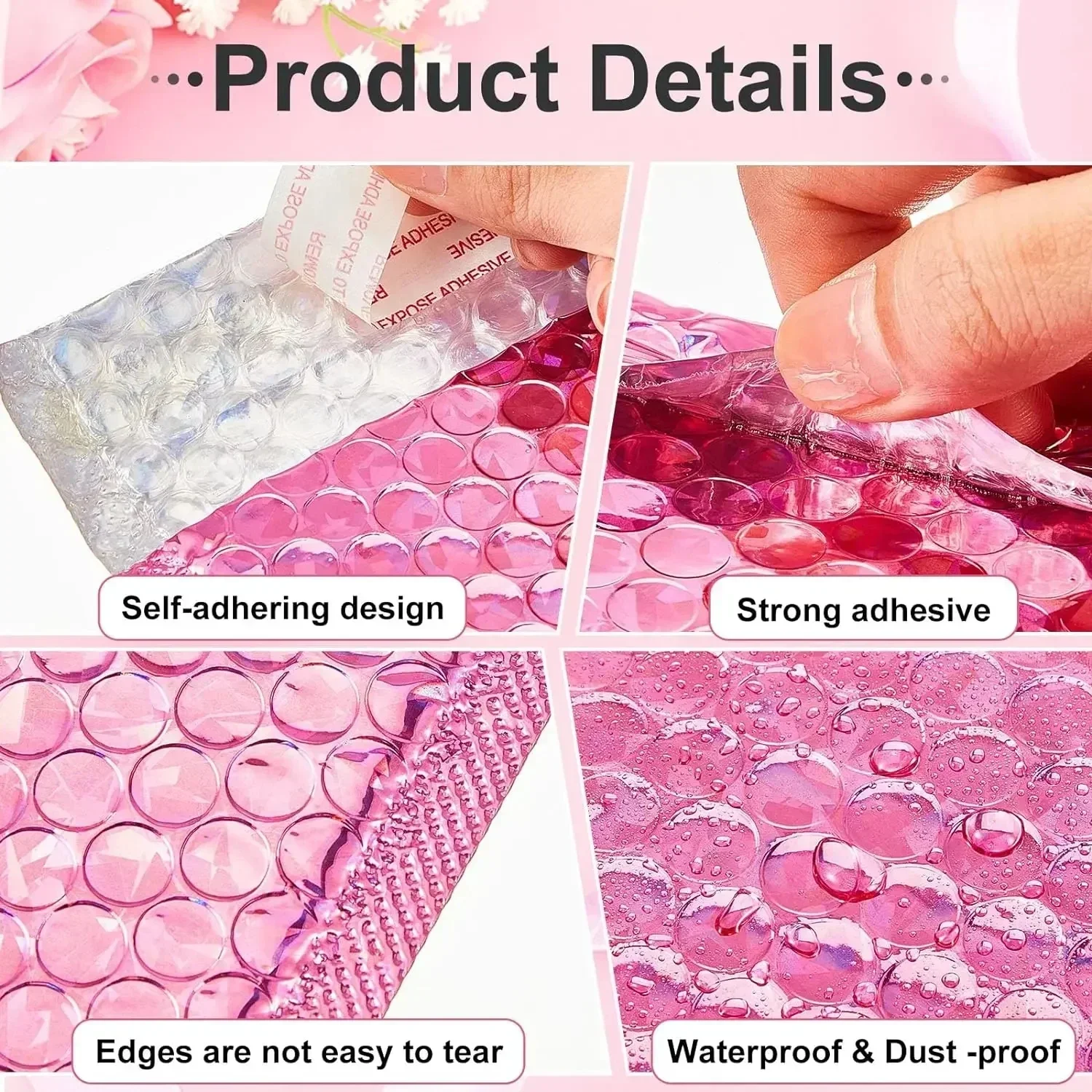 Rose 50 Bag Red Bubble Mailer Supplies Holographic Shipping Packing Bags Pcs Mailing Packaging Package Delivery Laser Envelope