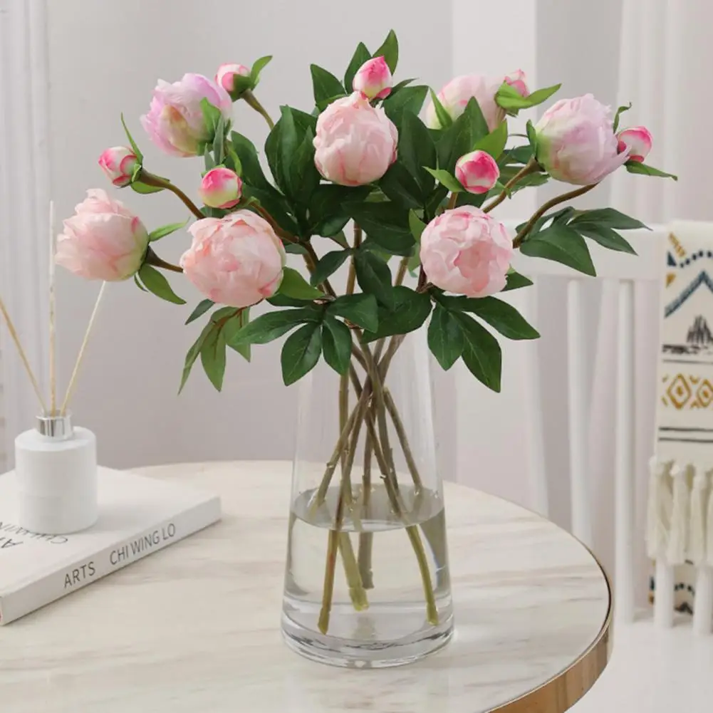 

Faux Silk Flower Fresh-keeping Multi-fork 2 Heads Multi-layer Petals Artificial Peony Real Touch Fake Peony for Party