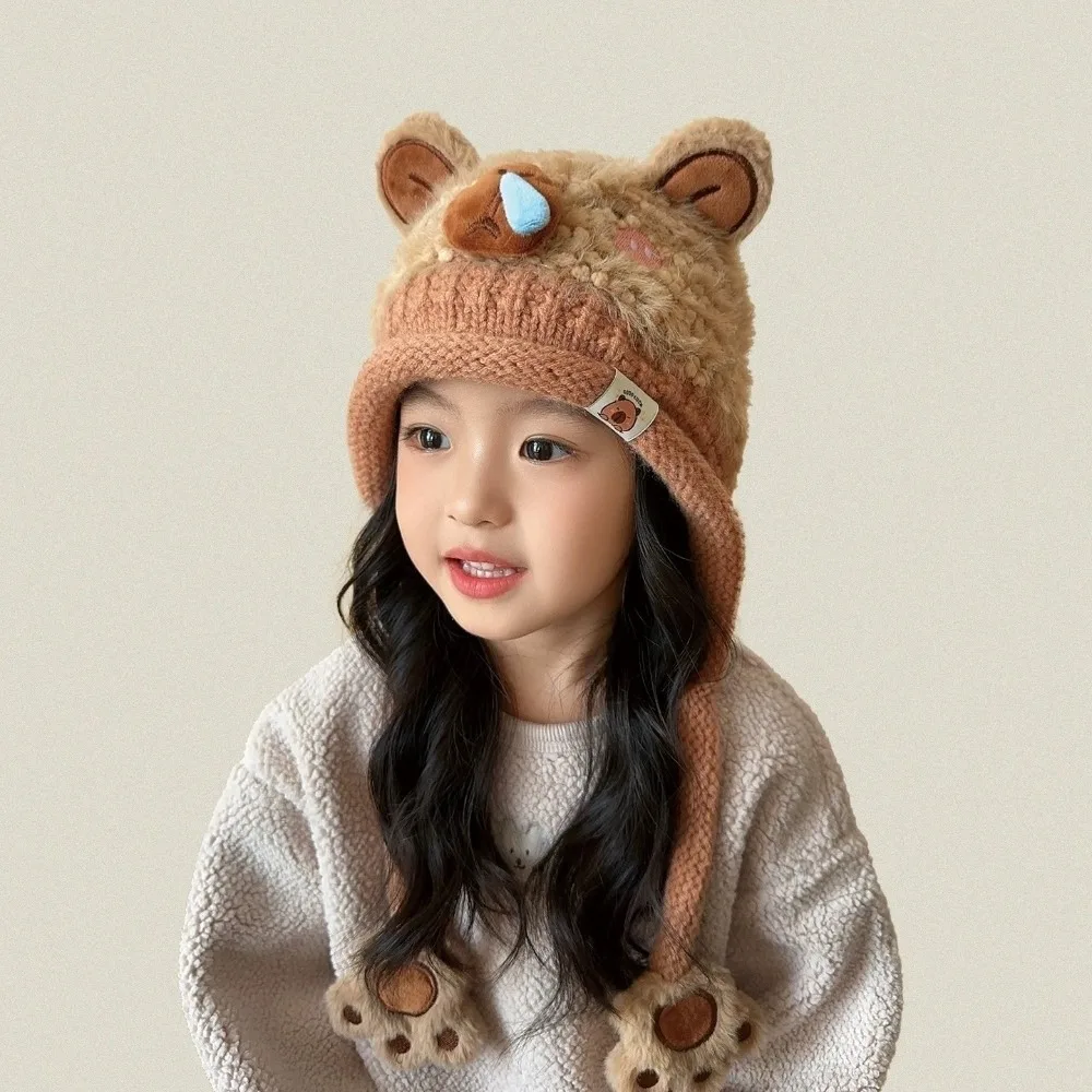 

Warm Toddler's Knitted Hat Thickened Coldproof Baby Ear Protection Cap Windproof Breathable Capybara Beanie Caps