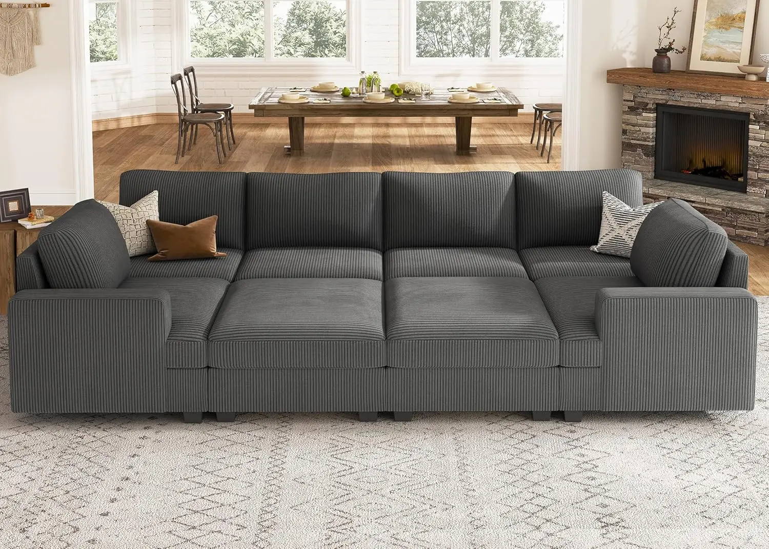 Modular Sectional Couch with Storage Ottoman, Corduroy Sleeper Sectional Sofa with Chaise, Sectional Couches for Living Room