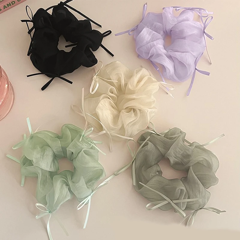 

Colourful Mesh Bow Large Intestine Hair Bands Women's Tie Hair Lace Fabric Lace Hair Rope Simple Girls Summer Hair Accessories