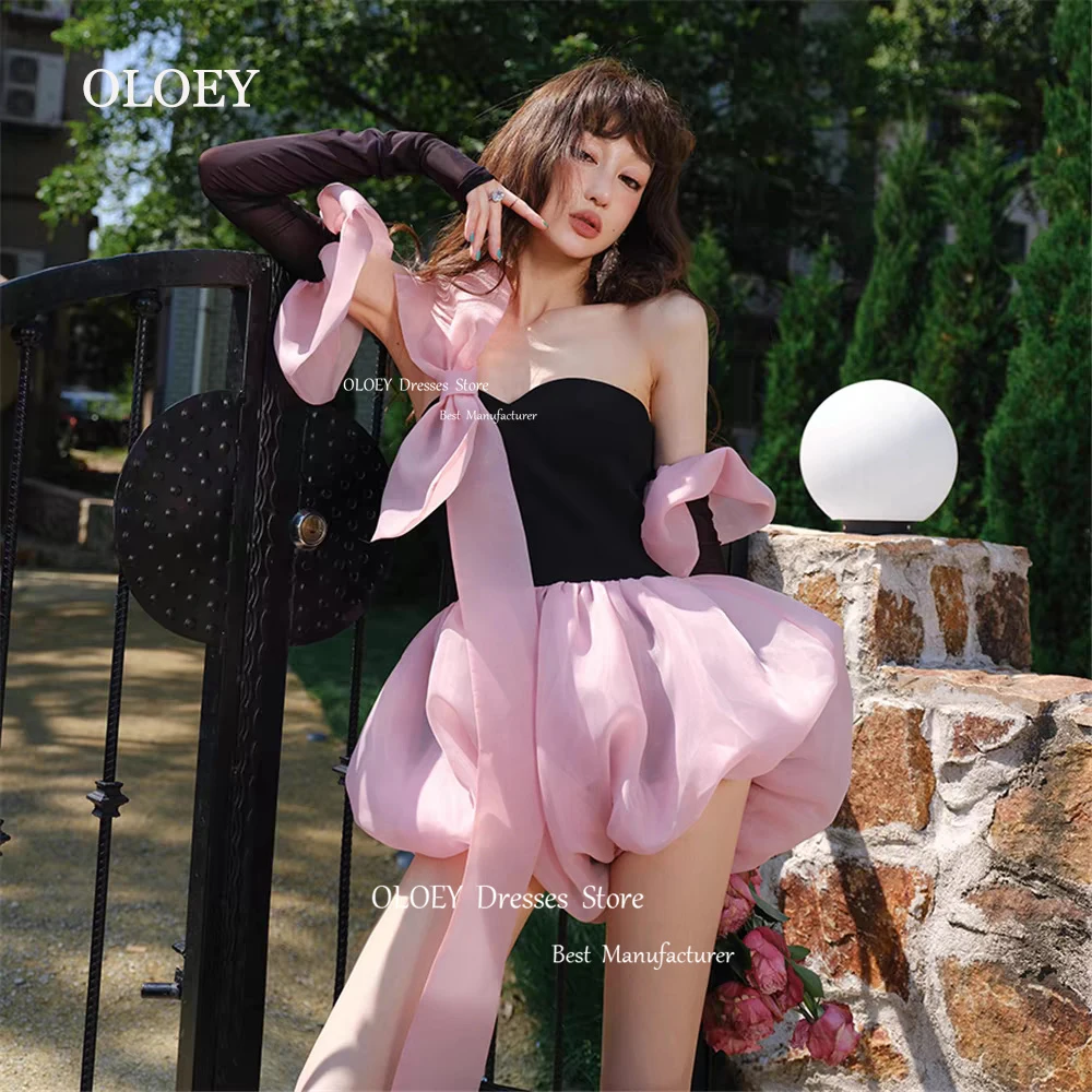 OLOEY Elegant Black Pink Short Cocktail Dresses With Gloves Sweetheart Bows Wedding Party Dresses Formal Prom Gowns Custom Made