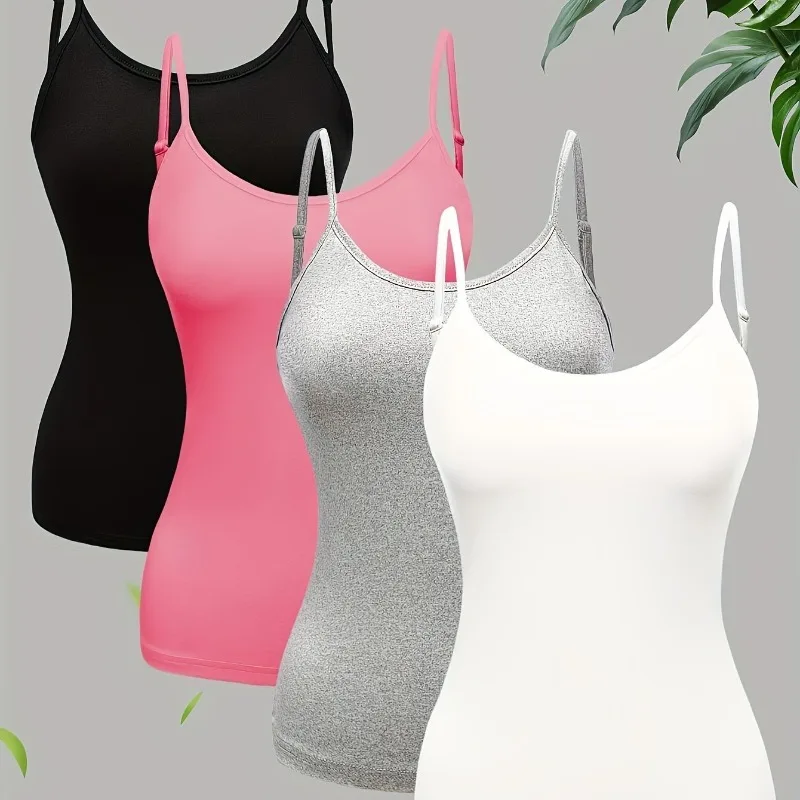 Camisola de Modal con Relleno en el Pecho, Sujetador Integrado para Mujer, Top Deportivo Ajustado para Yoga, Camiseta Básica, Pijama con Tirantes para Estudiantes
