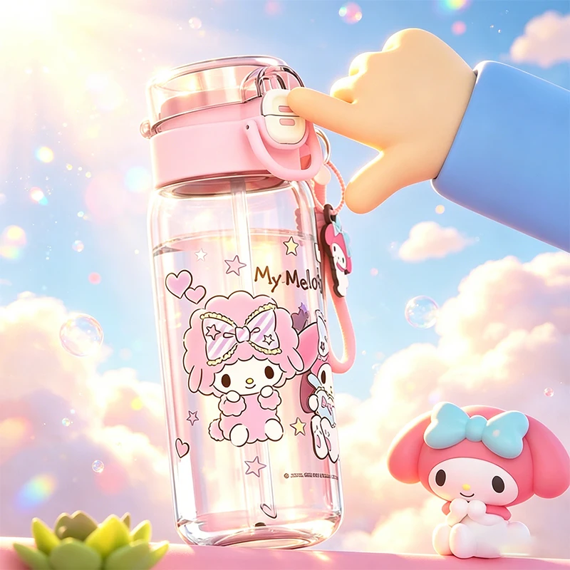 X&W Sanrio Kids Water Bottle BPA Free Hello Kitty Straw Cup with Cleaning Brush 750ML Portable Tumbler with Handle for Students