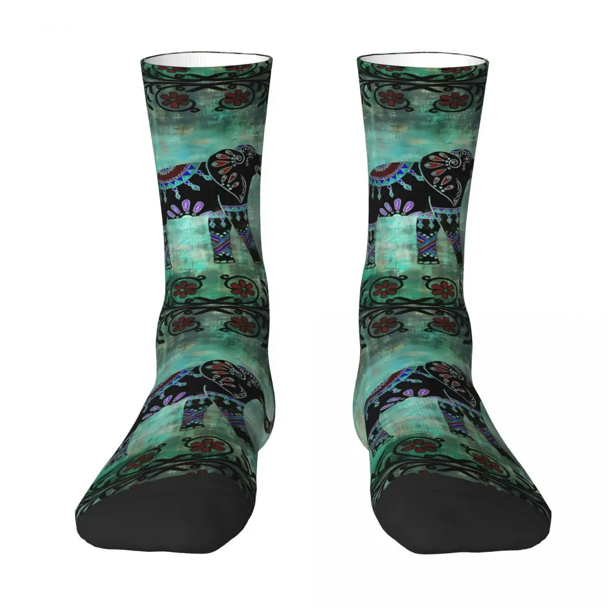 Indian Elephant Decorative Floral Art Sock Printed Man Polyester
