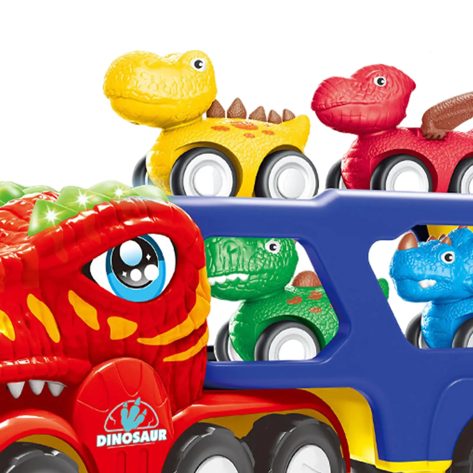 恐竜輸送トラック ライトアップ 電動キッズトラックおもちゃ 4台のプルバックカー付き 誕生日パーティー 恐竜輸送キャリア