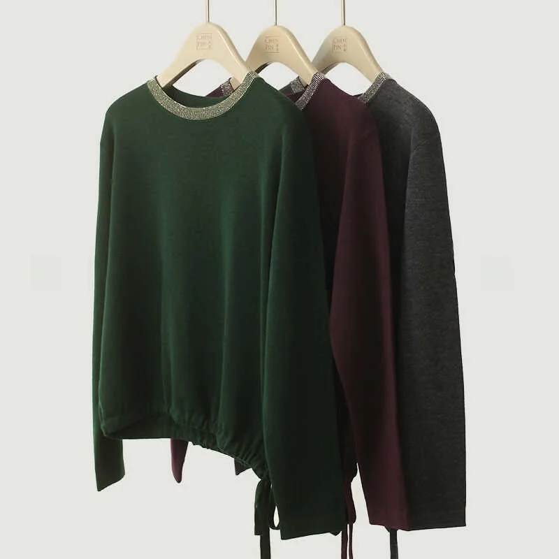 

00 Wool Knitted Sweater Women's Heavy Embellied Drill 60 Stitches Faionable Top New Autumn Sle Commute Simple Loose Fit
