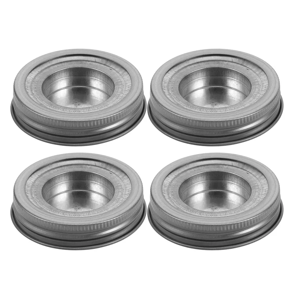 1Set Rustic Metal Holder Lid for Jars Stainless Steel Tealight Holder Jar Insert Regular Mouth Canning Lid