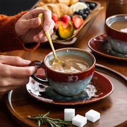 Japanese retro ceramic coffee cup tray large capacity water cup advanced sense Mark cup and saucer set