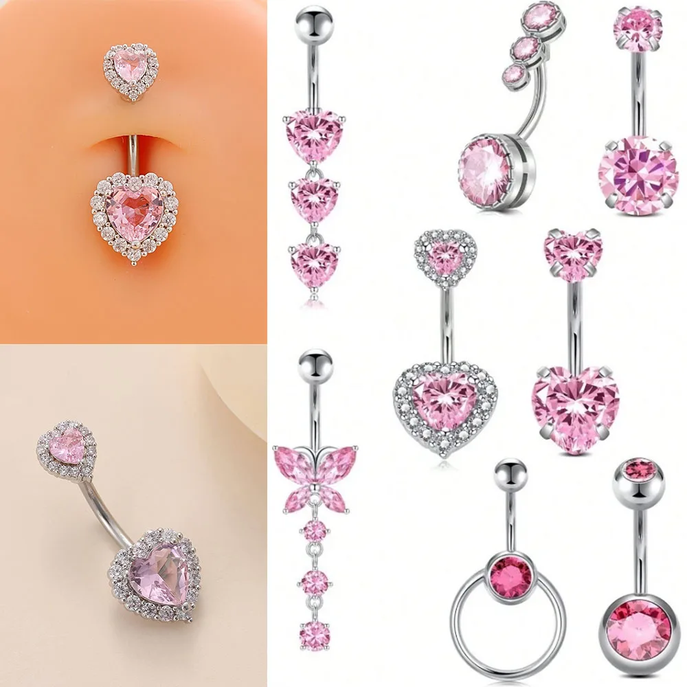 1PC Pink Love Heart Butterfly Belly Button Rings Belly Rings Dangle Navel Rings Belly Piercing Jewelry Navel Piercing Jewelry