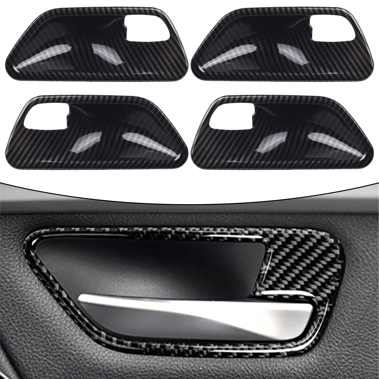 4x Interior Door Handle Bowl Cover Carbon Look Interior Door Handle Bowl Cover For BMW F30 F31 2013-18 For GT F34 14-19 4dr F36