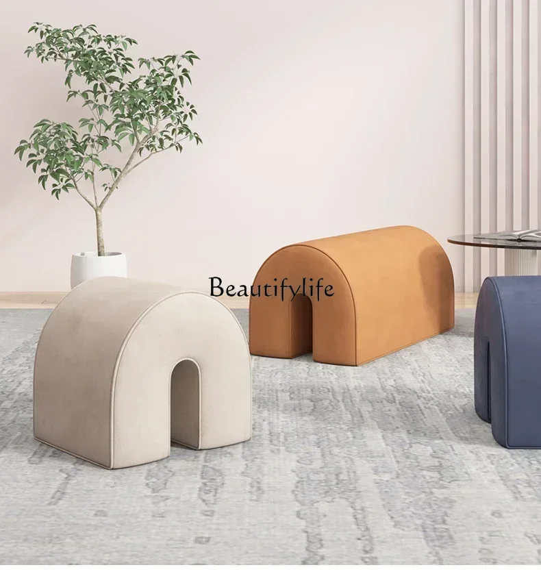

Home shoe changing stool light luxury living room sofa bench leather pedal single stool designer