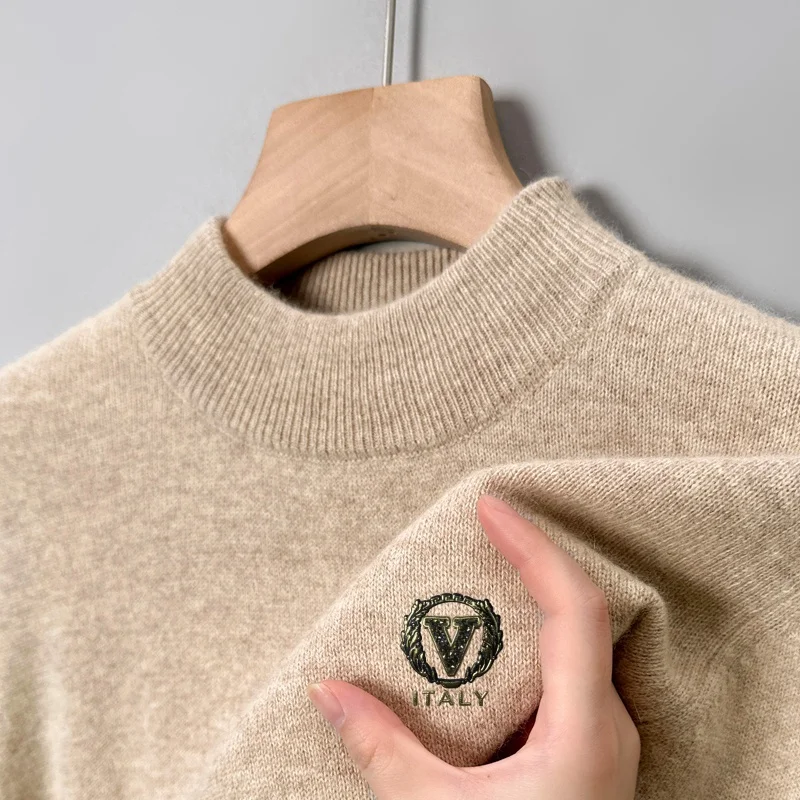 

Original Brand Men's O-Neck V Letter Print Knitted Sweater Winter New Arrival Thicken Warm Soft Pullover Luxury Casual Men'swear