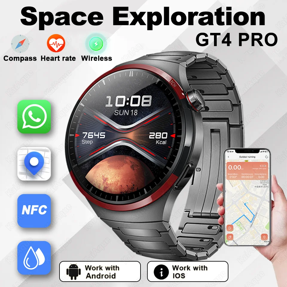 

New GT4 Pro Space GPS Smart Watches Men AMOLED HD Screen Bluetooth Call NFC IP68 Waterproof Watches Heart Rate Smartwatch Woman