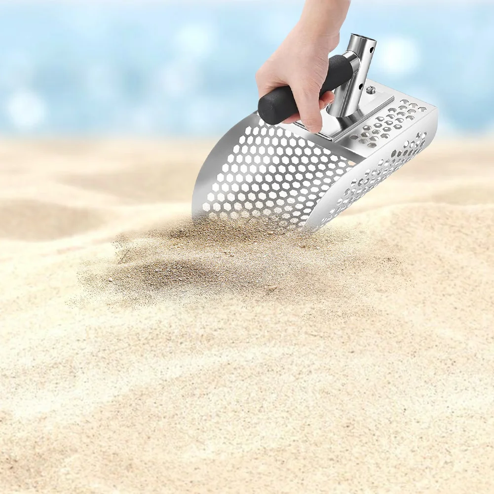 

Stainless Steel Sand Scoop Metal Detector Scoop Adjustable Length Handle Sand Sifter Shovel Multi-Function for Treasure Hunting