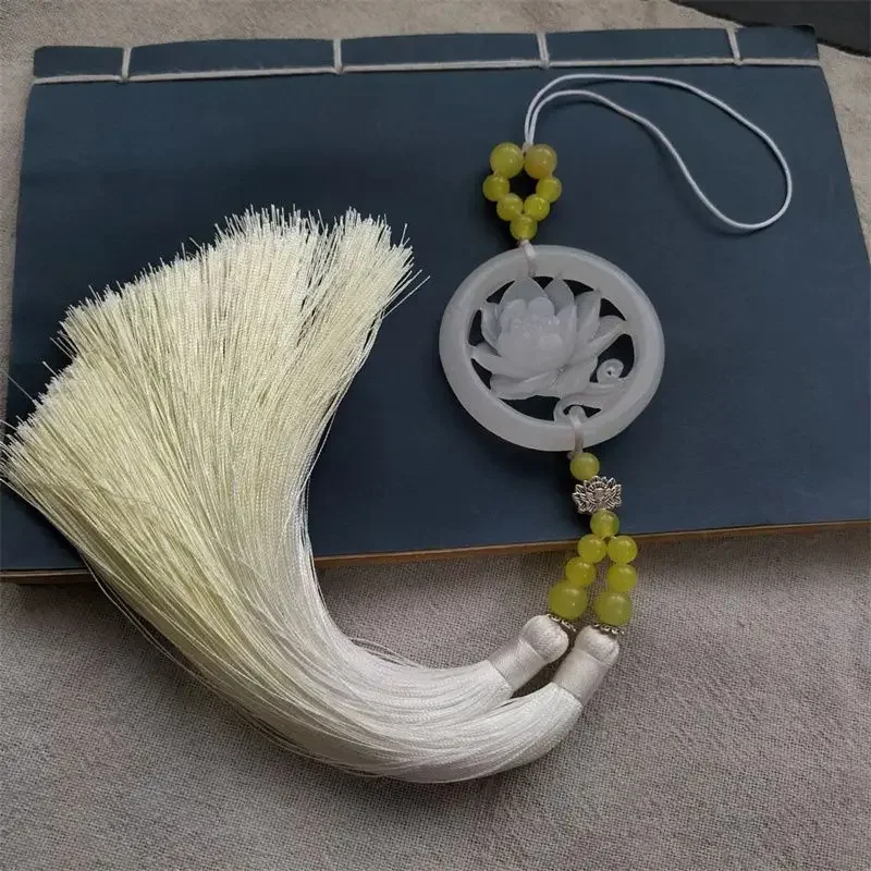 女性のための手作りの白い翡翠ペンダント,タッセル,フリンジ,高品質の