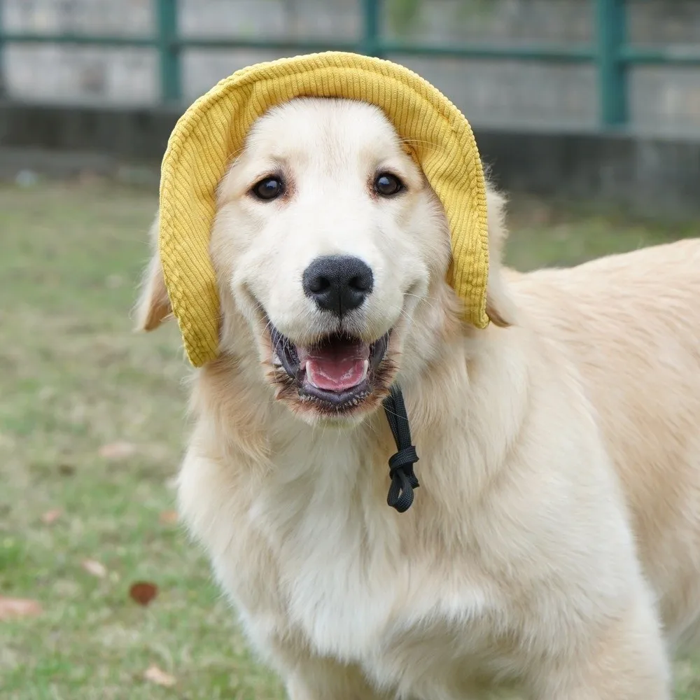 Pet Supplies Adjustable Drawstring Dog Cap Durable Corduroy UV Protection Pet Bucket Hat Breathable Pet Sun Hat Outdoor Hiking