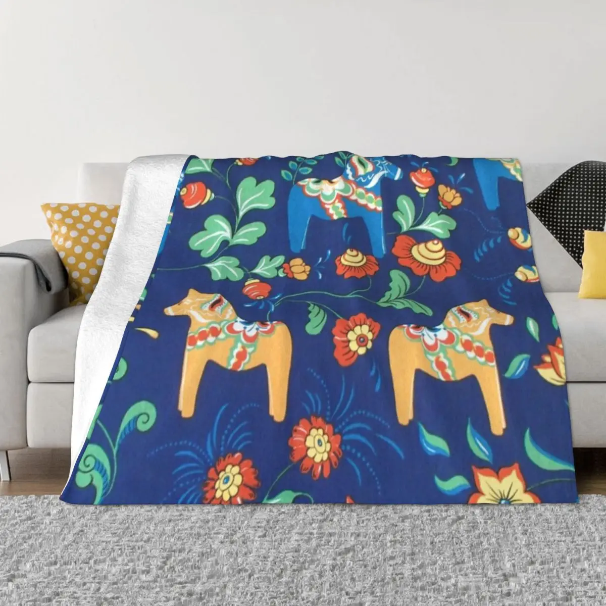 swedish dala horse Throw Blanket Furry Blanket Stuffed Blankets Hairy Blankets blankets and throws