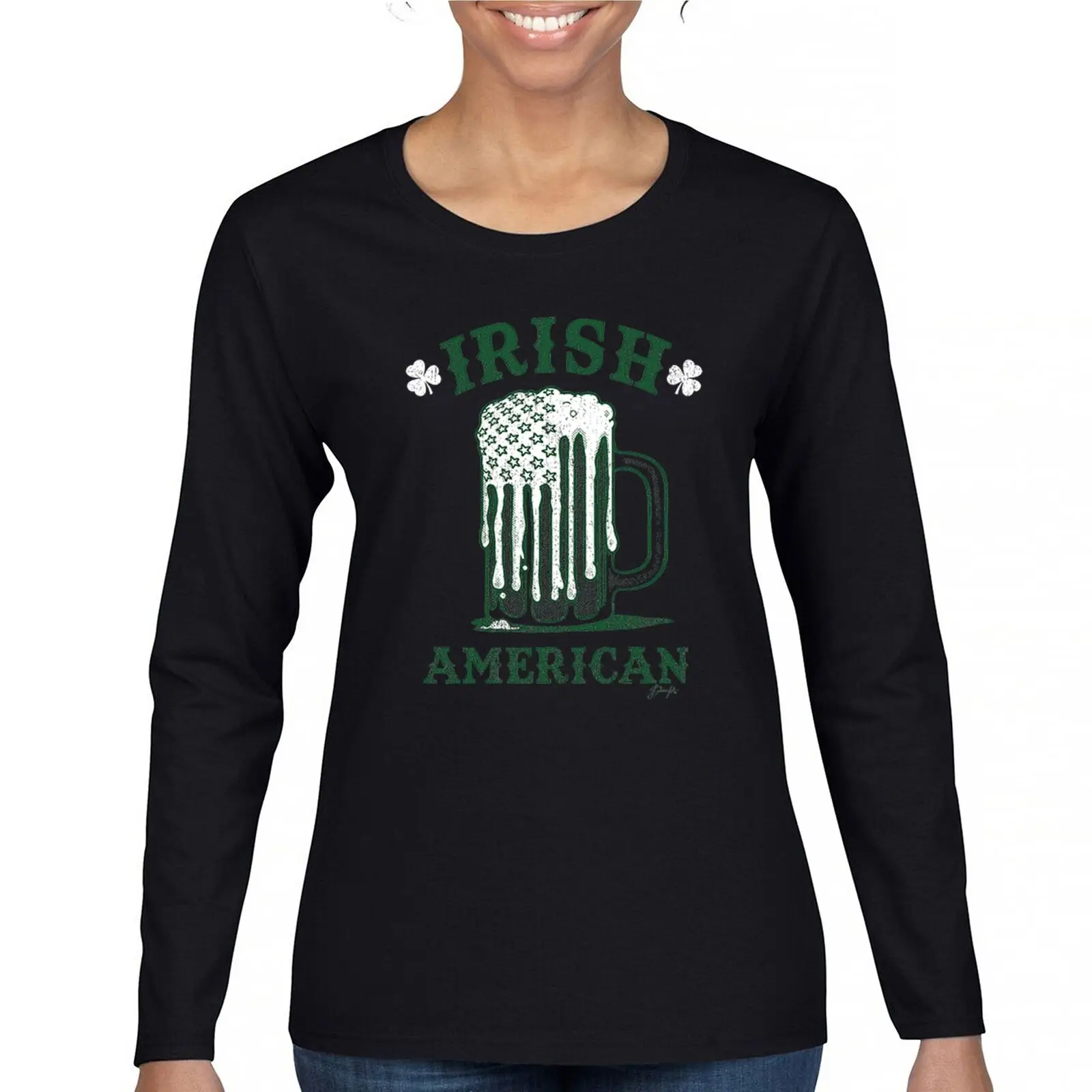 

Irish American St Patrick's Day Women's Long Sleeve T-shirt Shamrock Beer Mug