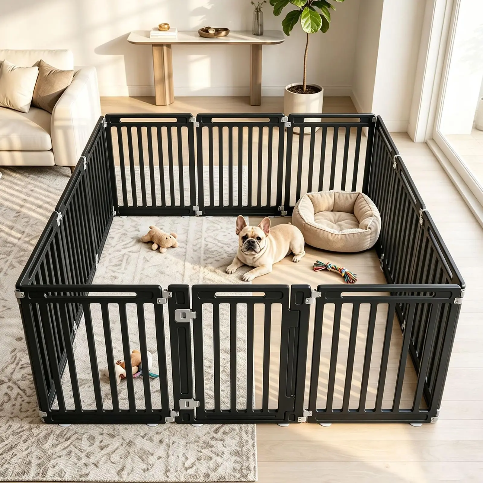 12 Panel Dog Playpen, 32'' Plastic Pet Fence, Lockable Door, Black
