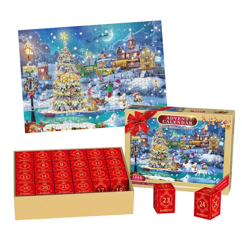 24 Days Christmas Countdown Calendars Puzzles 1008 Pieces Jigsaw Puzzles Advent Calendar Christmas Gift for Adults Kids