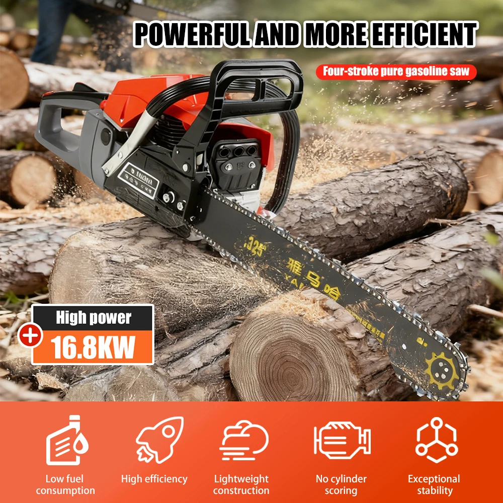 Tronçonneuse à essence 4 temps haute puissance 16800W scie à chaîne à gaz scie à bois à gaz scie d'abattage à main tronçonneuse d'arbre