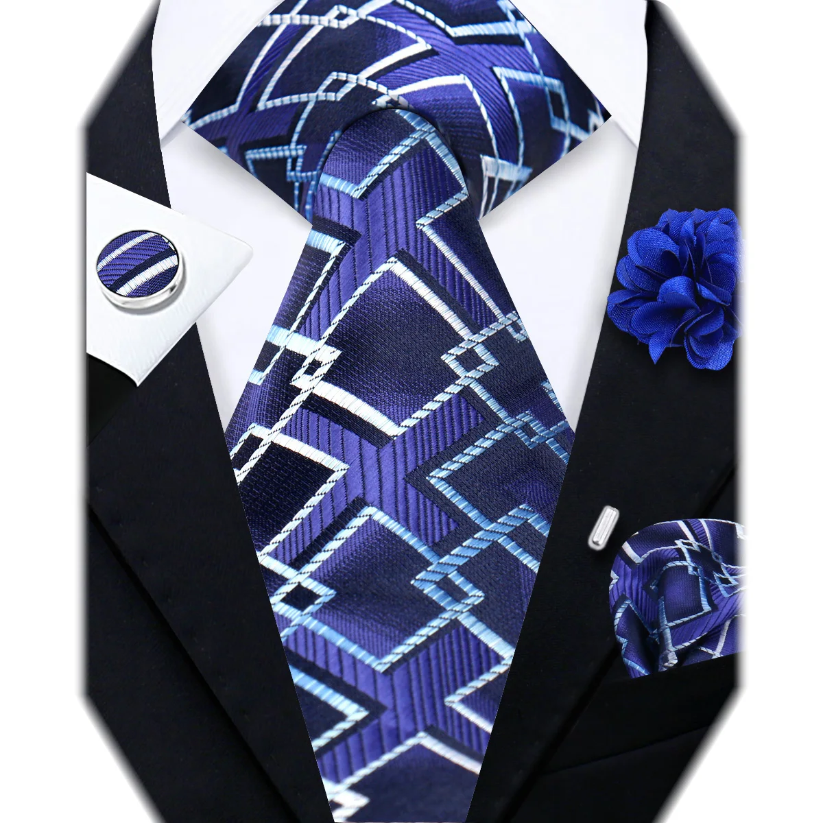 Elegant Men Tie Gift Set 5 Pcs Cufflinks Handkerchief Tie Clip Brooch Floral Paisley Formal Accessories Party Graduation Gift