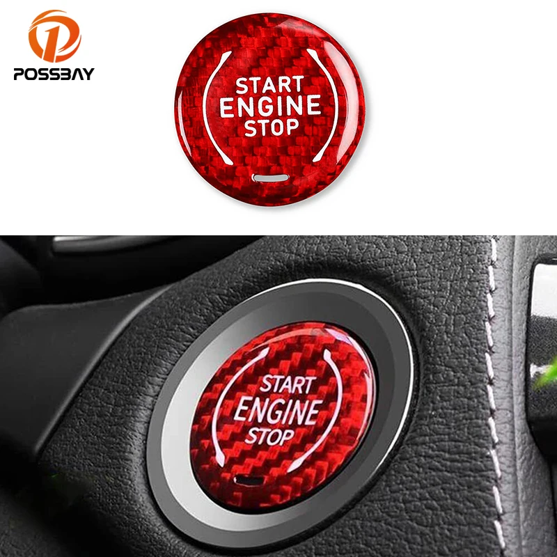 Car Carbon Fiber Red Start Engine Push Start Button Trim for Chevrolet Corvette C8 2020 2021 2022 2023 Auto Interior Accessories