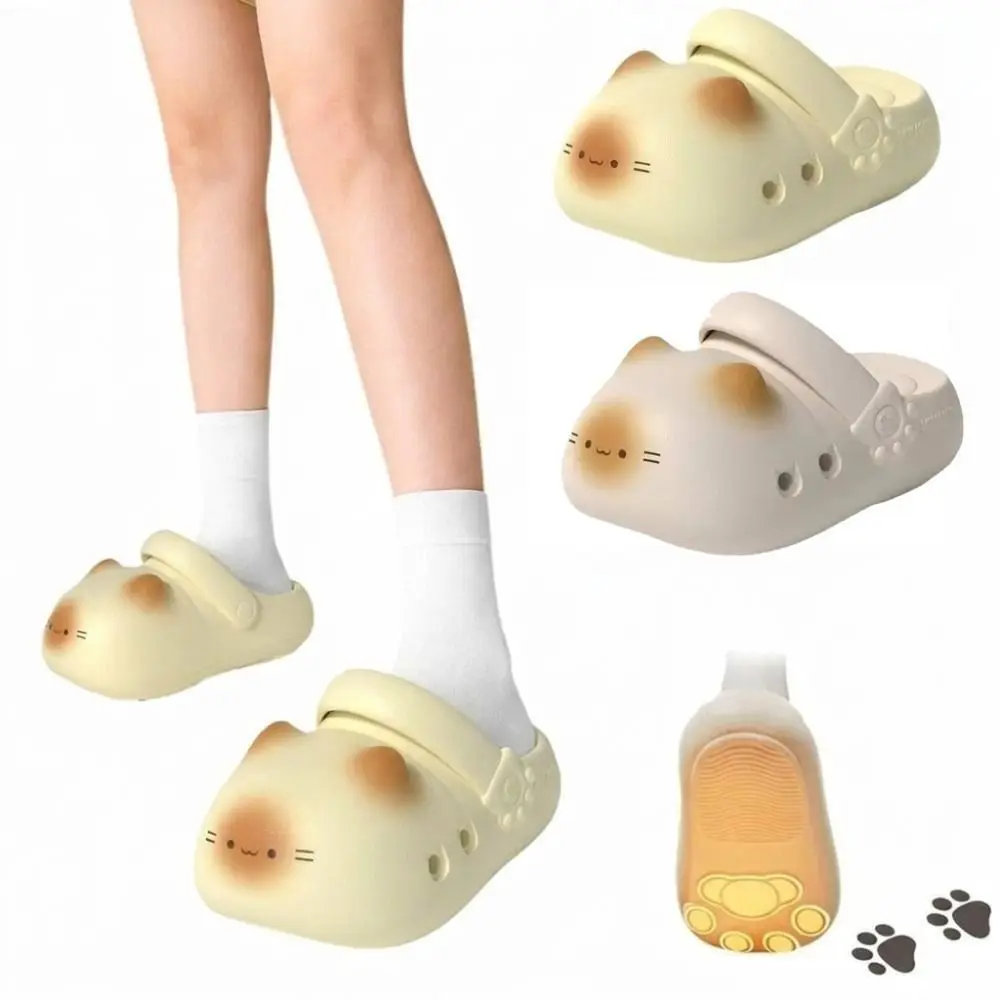 Adorable Waterproof Cat Slippers Anti Slip Bottom Cat Paw Small Cat Mules Closed Toe Soft Bottom Cat Paw Slippers Home