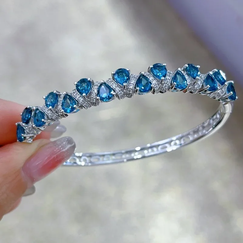 SACE GEMS New 4*5mm Natural London Blue Topaz Bracelets 925 Sterling Silver 19cm for Women Engagement Party Fine Jewelry Gift