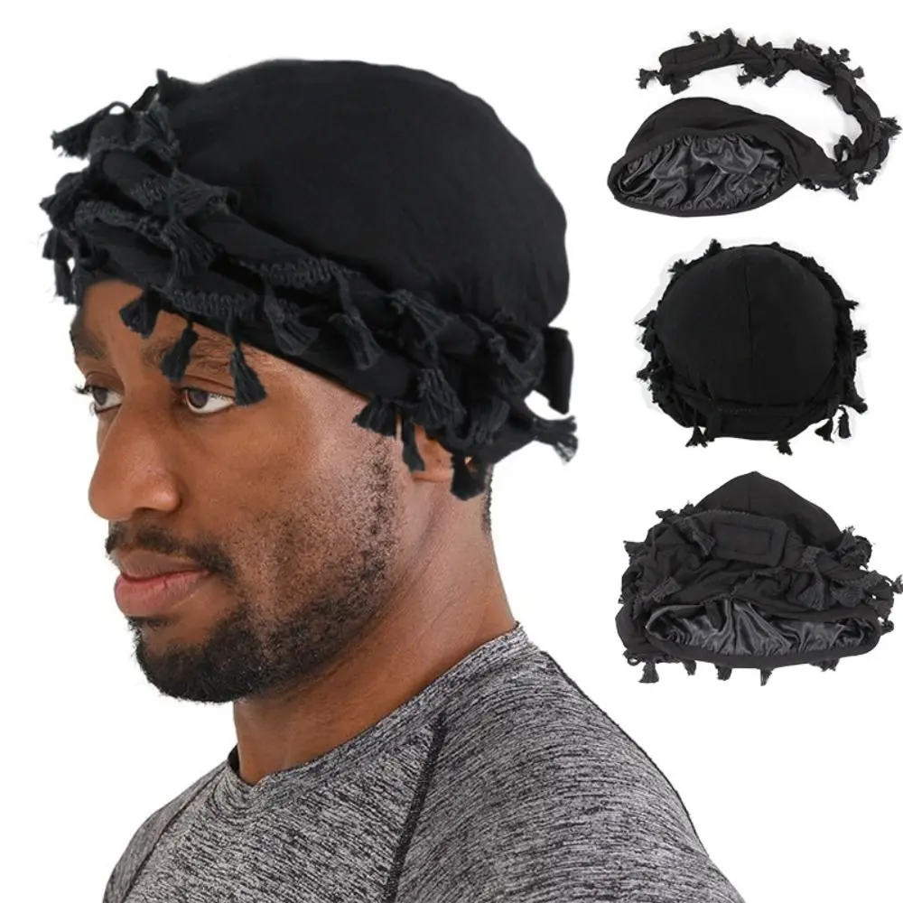 Solid Tassel Punk Bandana Hat Burr Trim Double Layer Men Braid Hat Docker Hat Fringe Head Wraps Hiking