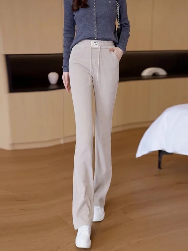 Damskie spodnie do jogi z wysokim stanem, jesień-zima 2025, nowe, codzienne, sportowe, rozszerzane, wyszczuplające, europejskie, z bawełny i aksamitu.