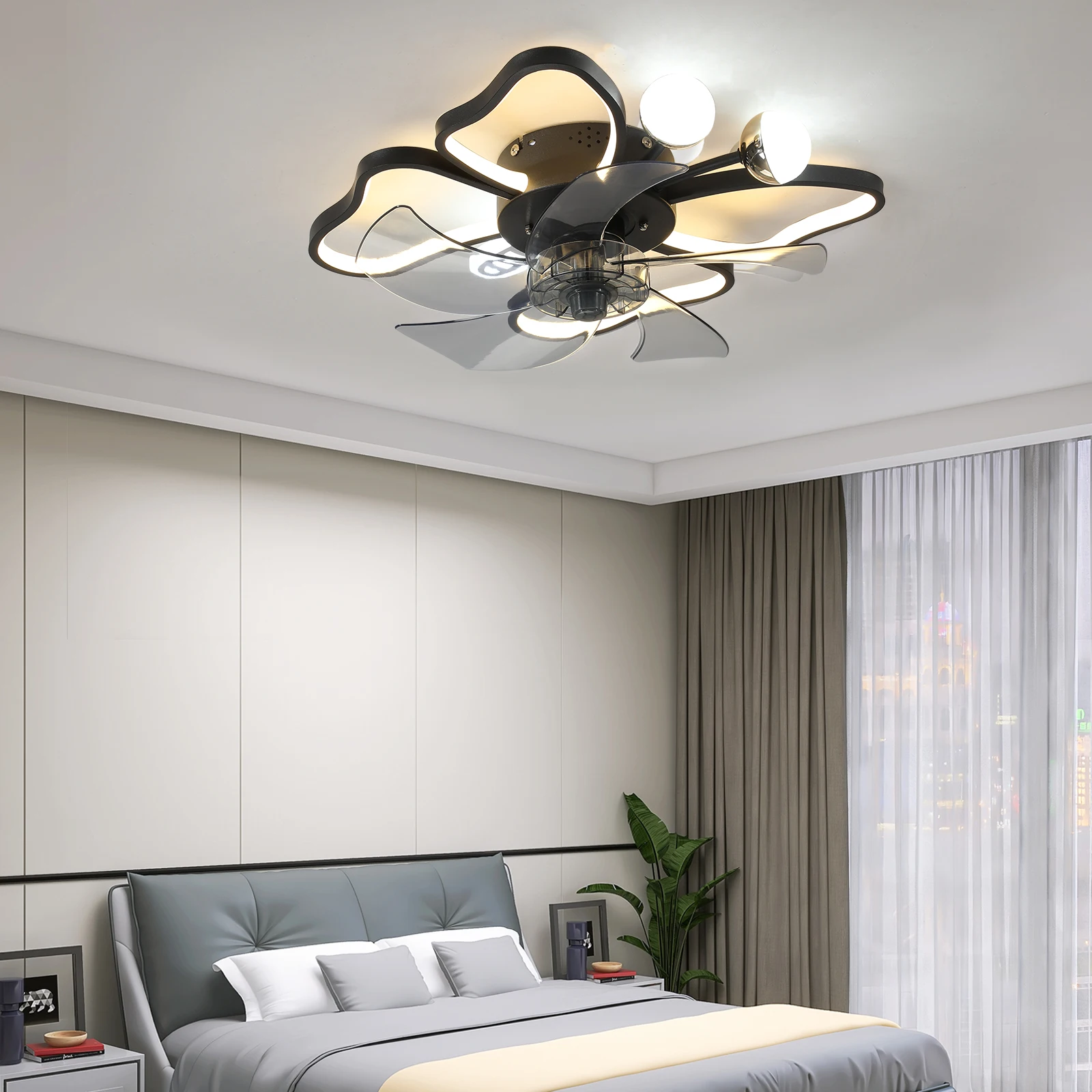 Modern Ceiling Fan with Lights,Transparent Blades,LED Adjustable Lamp,6-Speed Remote Control,Stylish Low-Profile Design