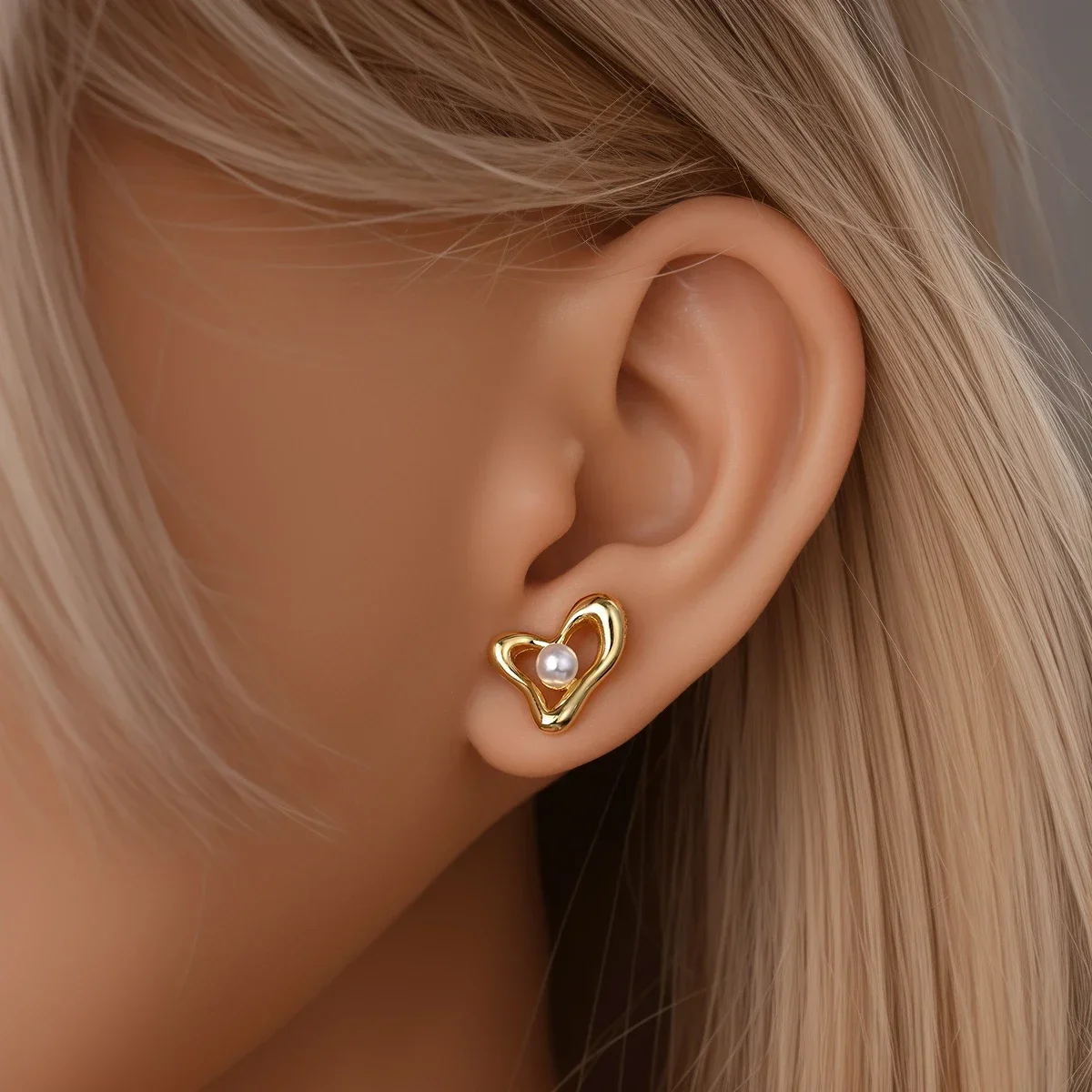 스털링 925 실버 담수 처리 진주, 기하학적 웨이브 하트 골드 귀걸이, 여성용 하이 파인 주얼리 선물