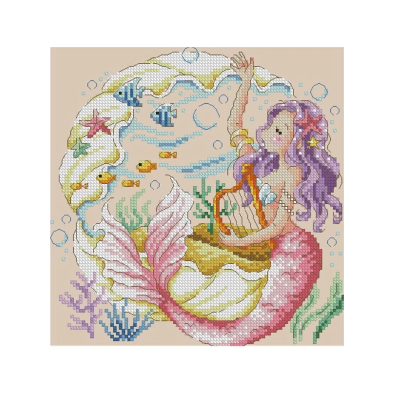 

Cross-stitch set: Mermaid Princess i Home DIY Hand Embroidery Material Pack, 28ct, 18ct, 14ct, 11ct embroidery cloth
