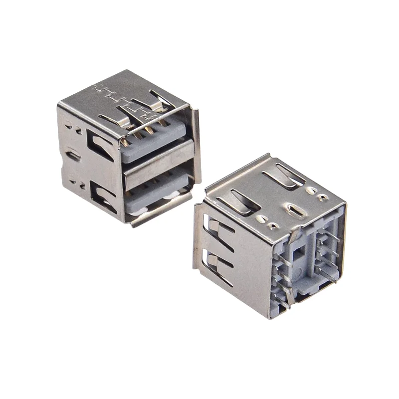 10PCS Flanged USB 2.0 Type-A Female Socket, 14.2mm Extended Vertical Design Without Mounting Posts, White Insulator PCB Mounting