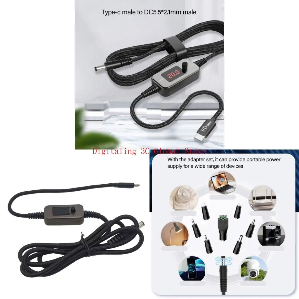 

PD100W USB C к DC5525 Быстрая зарядная шнур 5 В 9 В 12 В 15 В 20 В 5a Регулируемая мощность