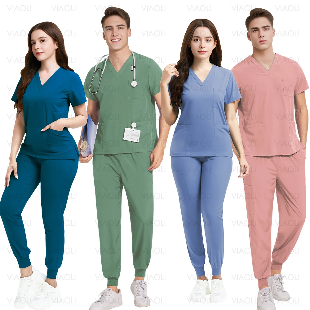 Uniformes d'infirmière médicale pour femmes et hommes, vêtements de travail pour infirmières, ensemble de scrapbooking médical, uniformes générateurs d'hôpital, pantalons de jogging à col en V