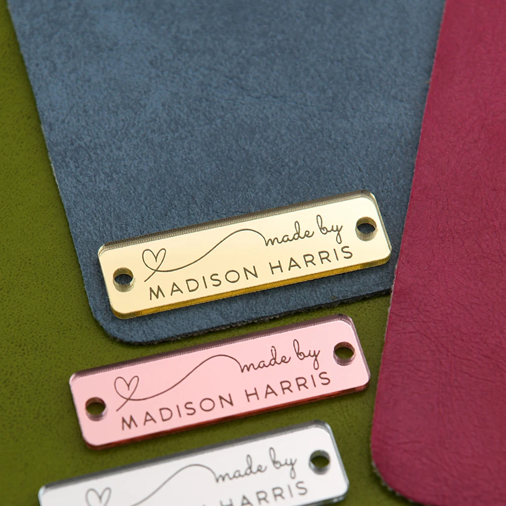 Laser Cut Mirror Acrylic Tags 0.47"x1.57" Custom Text Eco For DIY Crafts Clothing Hats Home Decor Handmade Projects