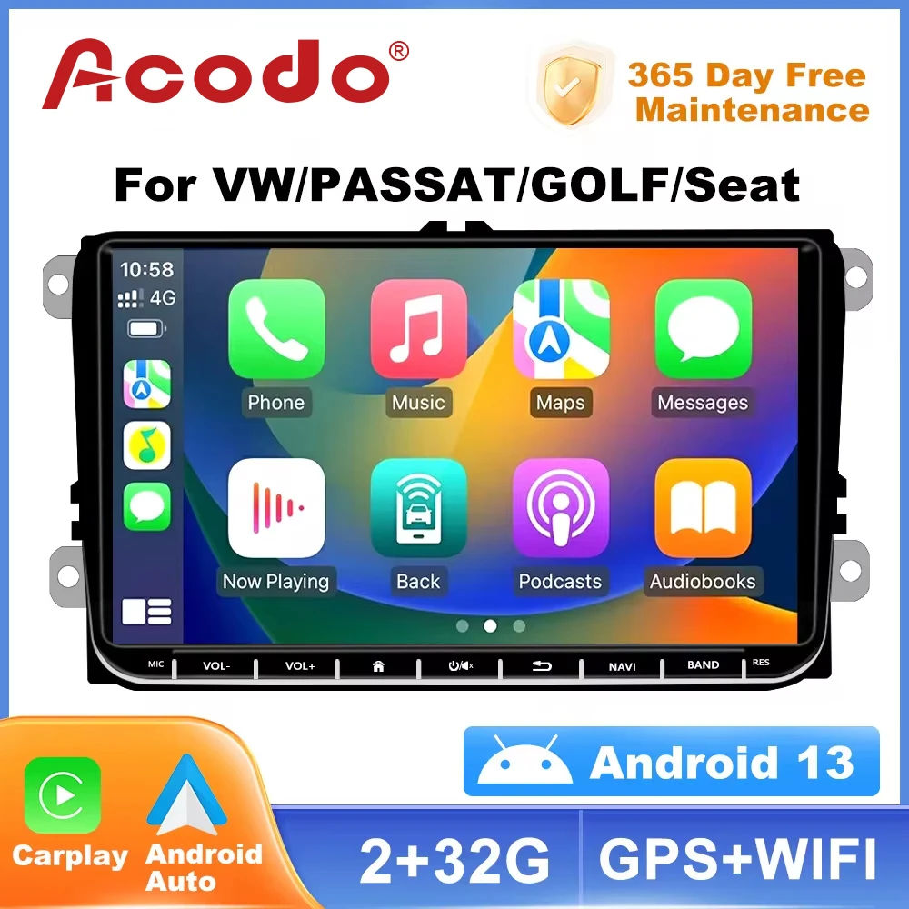 

Acodo 2 Din Android 11 Car Radio 9'' GPS With Carplay For VW/Volkswagen Passat Golf MK5 MK6 Jetta EOS POLO Touran Seat Sharan