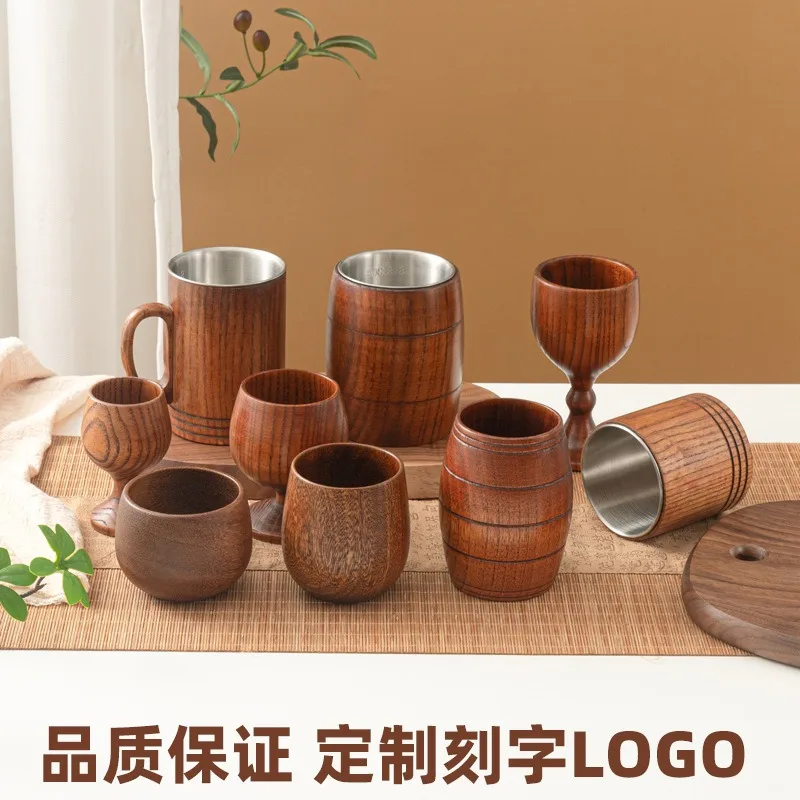 100Ml Woodens Big Belly Cup Creative Pattern Wooden Solid Wood Handcarved Anti Scald Tea Cups Simple Fragrant Original Tableware