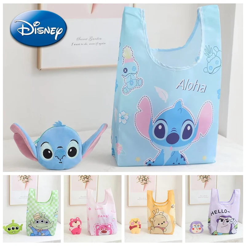 

Disney Stitch Fold Shopping Bag Wallet Soft Plush Cartoon Portable Zipper Coin Purse Keychain Backpack High-capacity Storage Bag