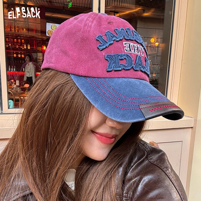 

ELFSACK Y2K Винтажная повседневная бейсболка с цветными блоками и буквенным рисунком для женщин