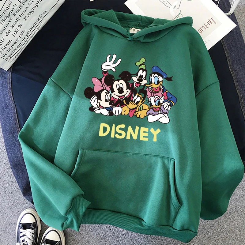 2024 Hoodie Minnie Disney Hoodie atasan pendek Mickey Mouse wanita Hoodie Sweatshirt anak-anak laki-laki perempuan Harajuku pakaian jalanan