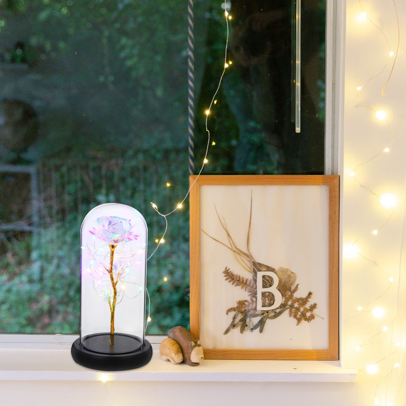 غطاء زجاجي مضيء مقلد وردي إبداعي هدية عيد الحب رومانسية محفوظة على شكل زهرة ديكور منزلي #4